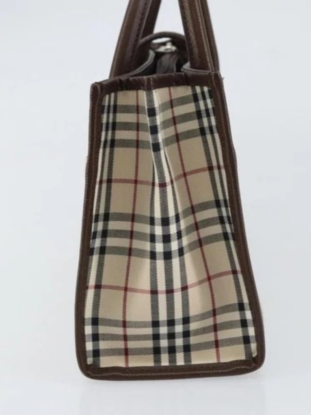 BURBERRY Nova Check Hand Bag Canvas Beige Silver Auth 158957A - Picture 4 of 16